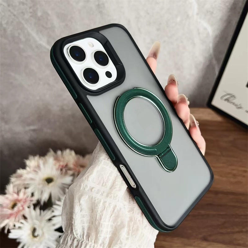For Magsafe Magnetic Kickstand Stand Matte Case For iPhone 17 air 16 15 14 Plus 13 12 11 Pro Max Transparent Metal Wireless Charge Ring Cover