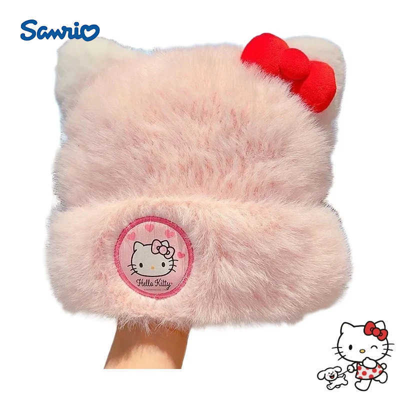 Sanrio Hello Kitty cartoon cute mohair knitted hat creative Kawaii girls winter warm windproof ear flap hat gift wholesale H251110