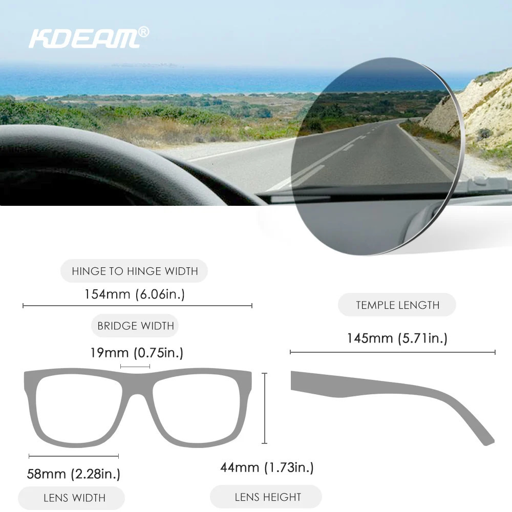 KDEAM PLUS size fishing sunglasses for men 64mm wide polarized driving night vision goggles 250410