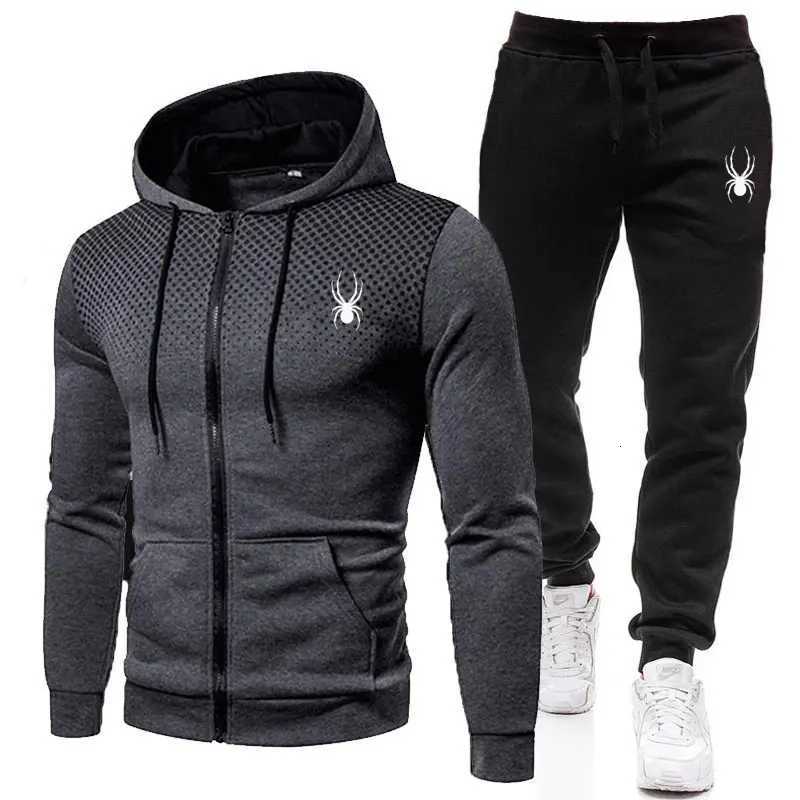 Spring And Autumn New Mens Set Casual Sportswear Printed Hooded Zipper Jacket Trousers Two-piece Fashion Mens Clothing W251110
