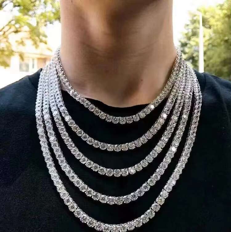 Hip Hop Tennis Chain 3MM 4MM 5MM Wide 925 Silver Bracelet Set D Color Moissanite Diamond Cuban Link Chain