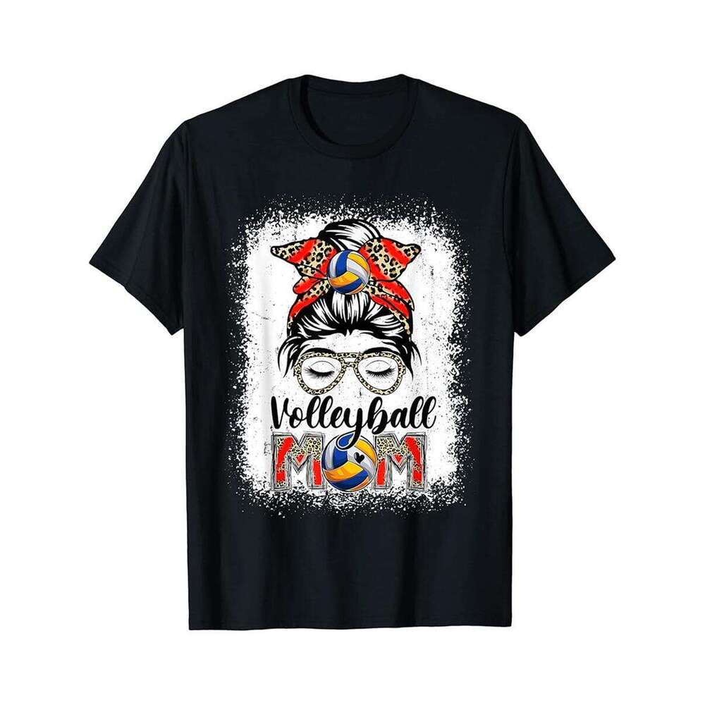 Designer T shirt Volleyball Mom Game Day Messy Bun Leopard Mothers Day - 220g T shits