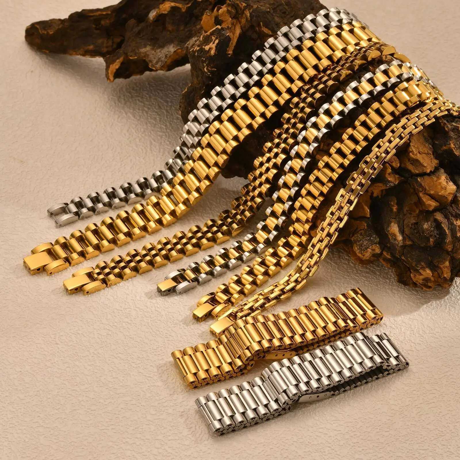 Vnox Stainless Steel Classic Watchband Bracelet For Women MenWatch Straps Width Link Chain Bracelet BangleUnisex Hand JewelryT251110