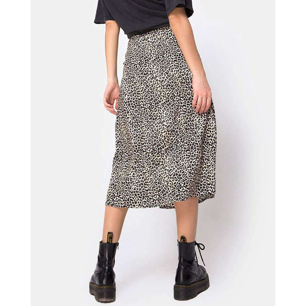 2021 ral leopard print high waisted elastic slit long A-e skirt for women in 2025, versatile new trendy clothing ins