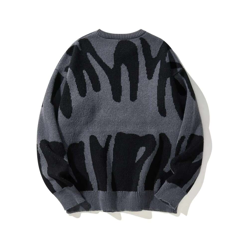 New Popular Autumn Winter Irregular Jacquard Pattern Sweater Casual Round Neck Contrast Color Knitted Men's Pullover