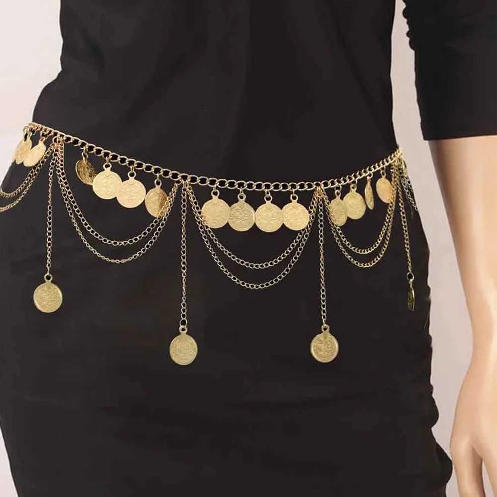 Bohen All match waist chain tassel coin retro metal webbing for dresses Fem high waist chain strap for Wen accessories X250410