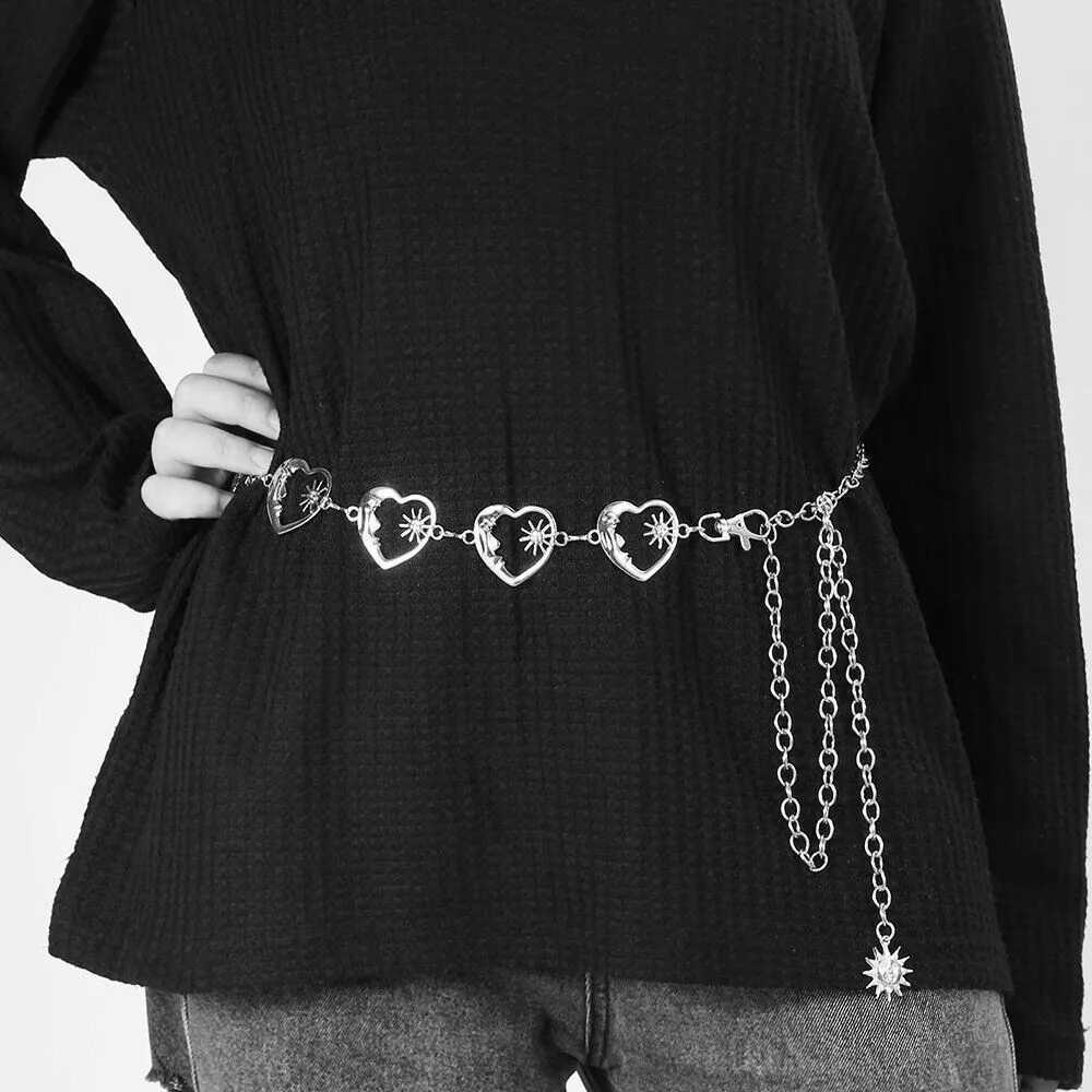 Punk Hip Hop Style Full Match Waist Chain Moon Retro Metal Wans with Retro Dress High Waist Chain Belt X250410