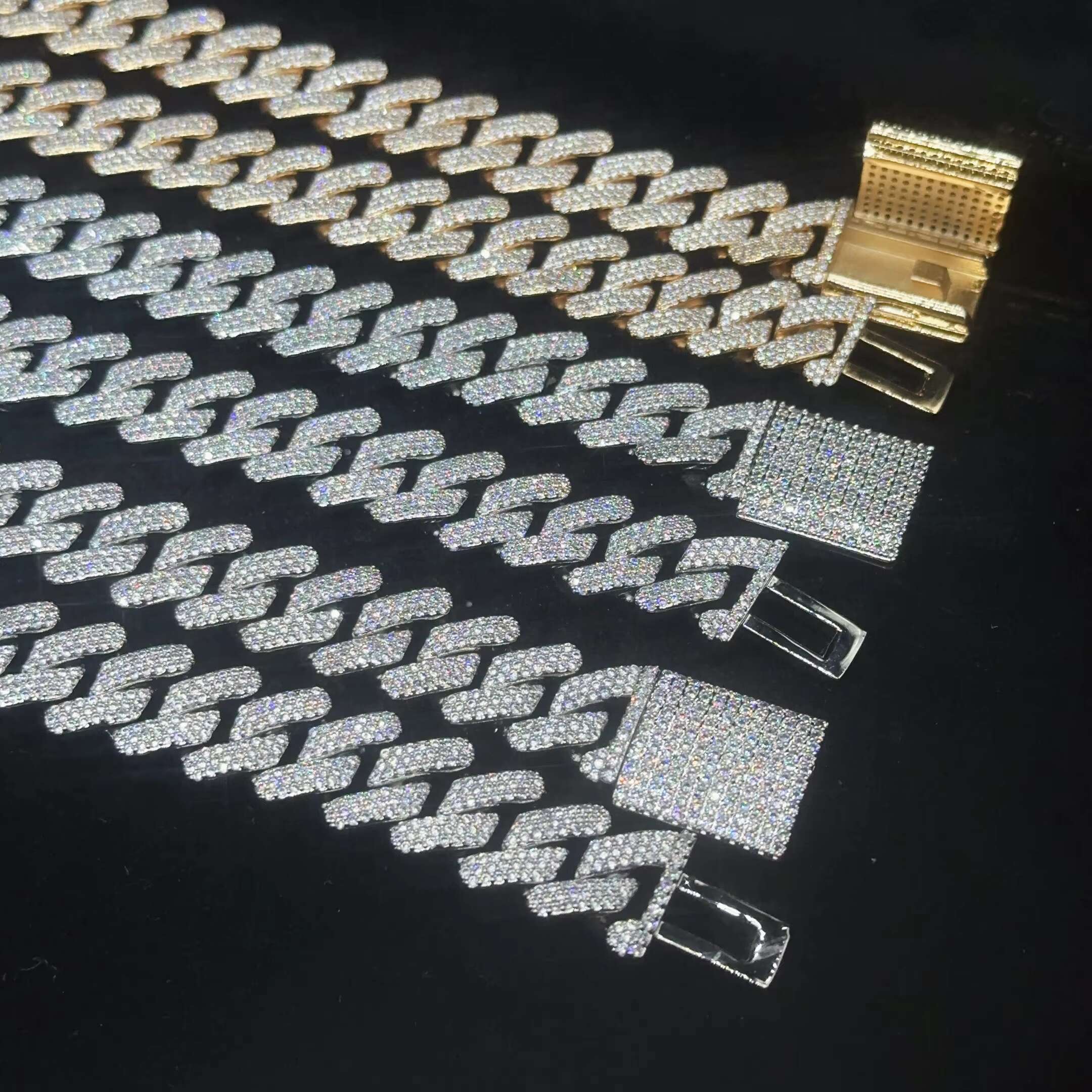 Iced Out Cuban Necklace 3 Row 18mm Hip Hop Fine Jewelry Vvs Moissanite Sterling Silver 925 Cuban Link Chain