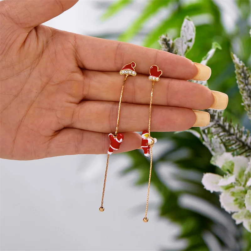 Fashion Christmas Asymmetric Tassel Earrings for Women Crawling Santa Claus Snowflake Elk Bell Pendant Long Chain Jewelry Gift 251031