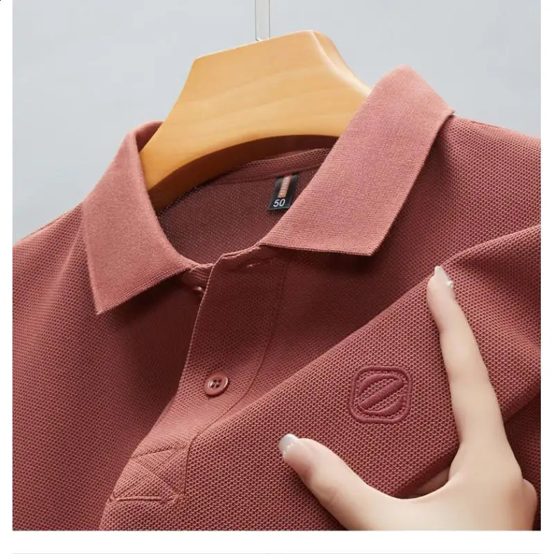 2025 Summer Selling Embroidered Mens 100% Pure Cotton Ice Silk Short Sleeved Casual Breathable Polo Shirt 250407