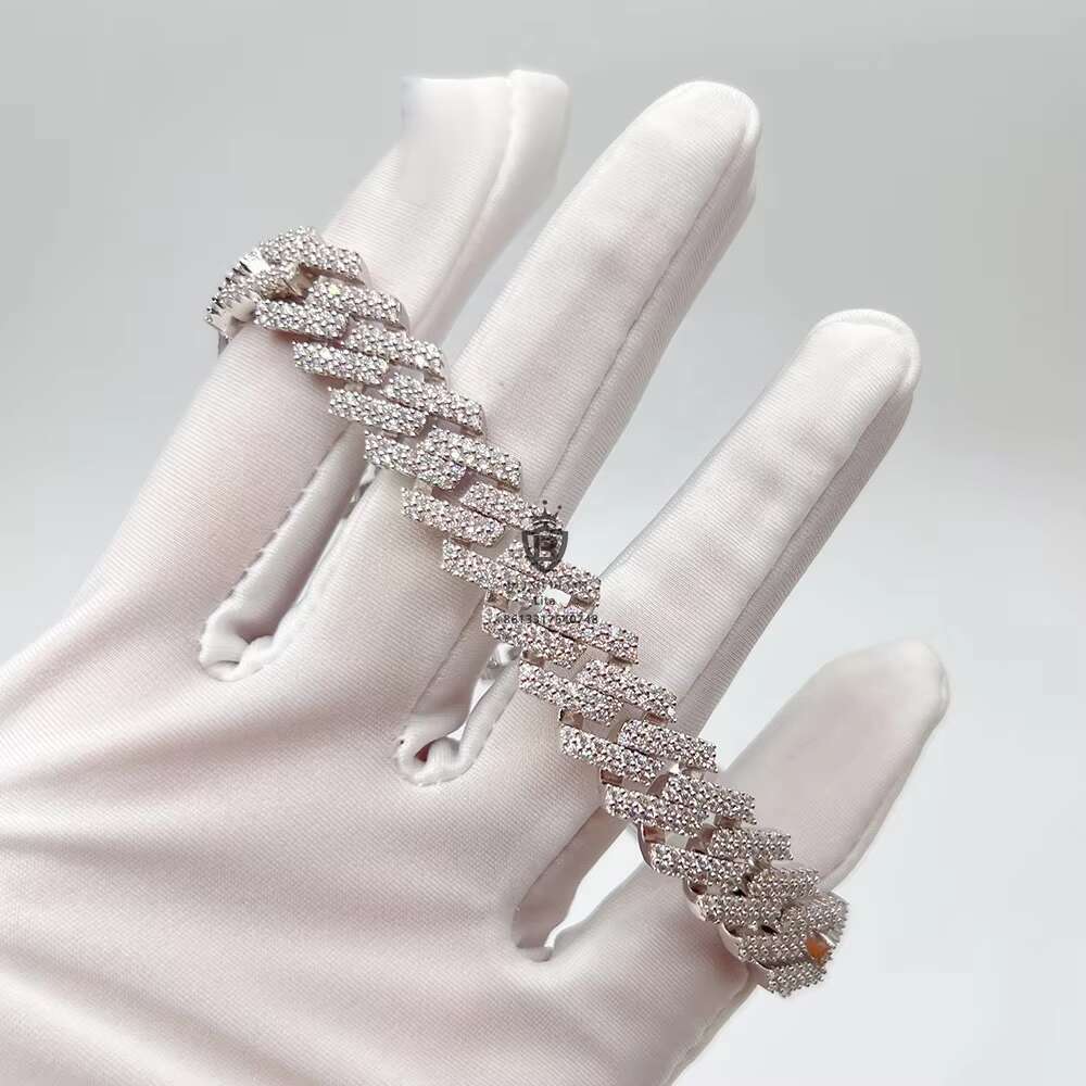 Hip Hop Hot Sale 18k Gold Plated 12mm Cuban Link Chain Moissanite Iced Men 925 Silver Jewelry Bracelet