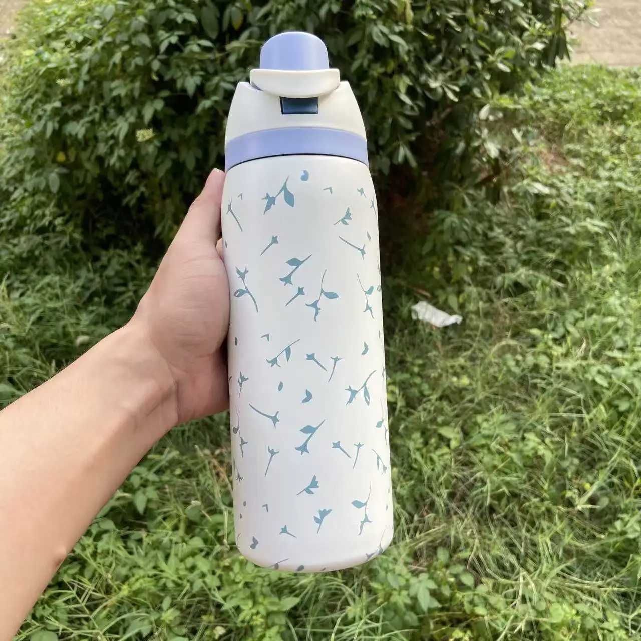 Fashionable cup 32oz Owa Stainless Steel Insated Water Bottle with Straw And Ribbons BPA- Sports Water bottle for Men and Wen Portable Y251110