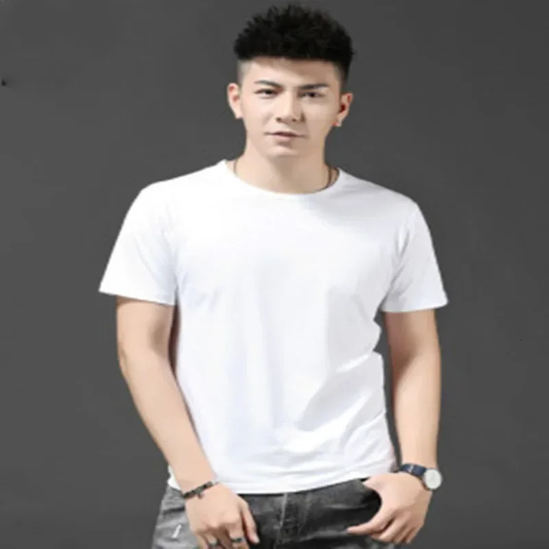 Solid color short sleeved mens T-shirt Hipster half sleeve trend summer white 250409