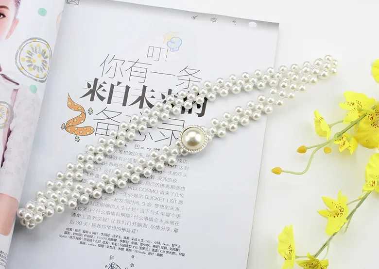 New Fashion Thin Belt Simulated Pearl Elastic Waist Belt Warm Dress Leather Decoration Fashion Girl Gift Belt X250410