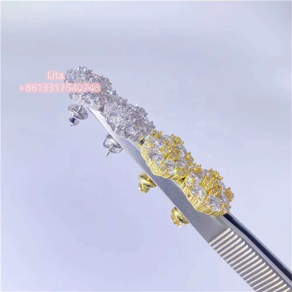 Shining Jewelry Wholesale S925 Iced Out Flower Shape 4mm Gra Moissanite Earrings Ear Studs