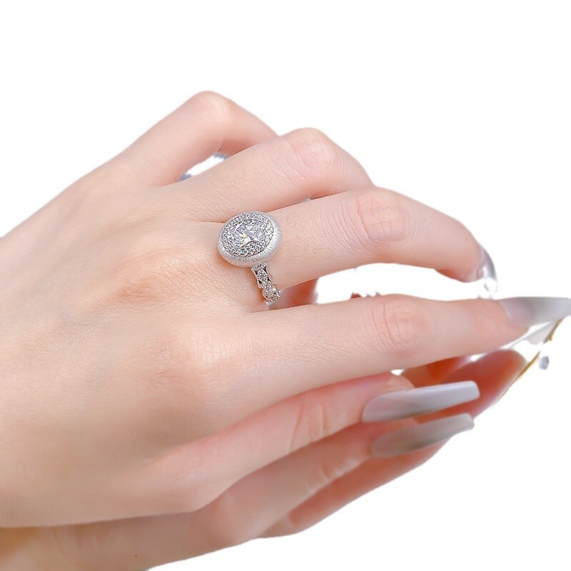 Mujing Jewelry S925 Designer Ring Silver Vintage Egg-shaped Brushed Ring Fashion Ring High-end Versatile Design Fashion Ring