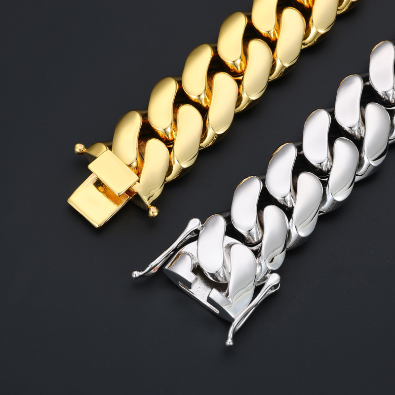 25mm High Polished Miami Cuban Chain Necklace Copper 14K Real Gold Plated Jewelry