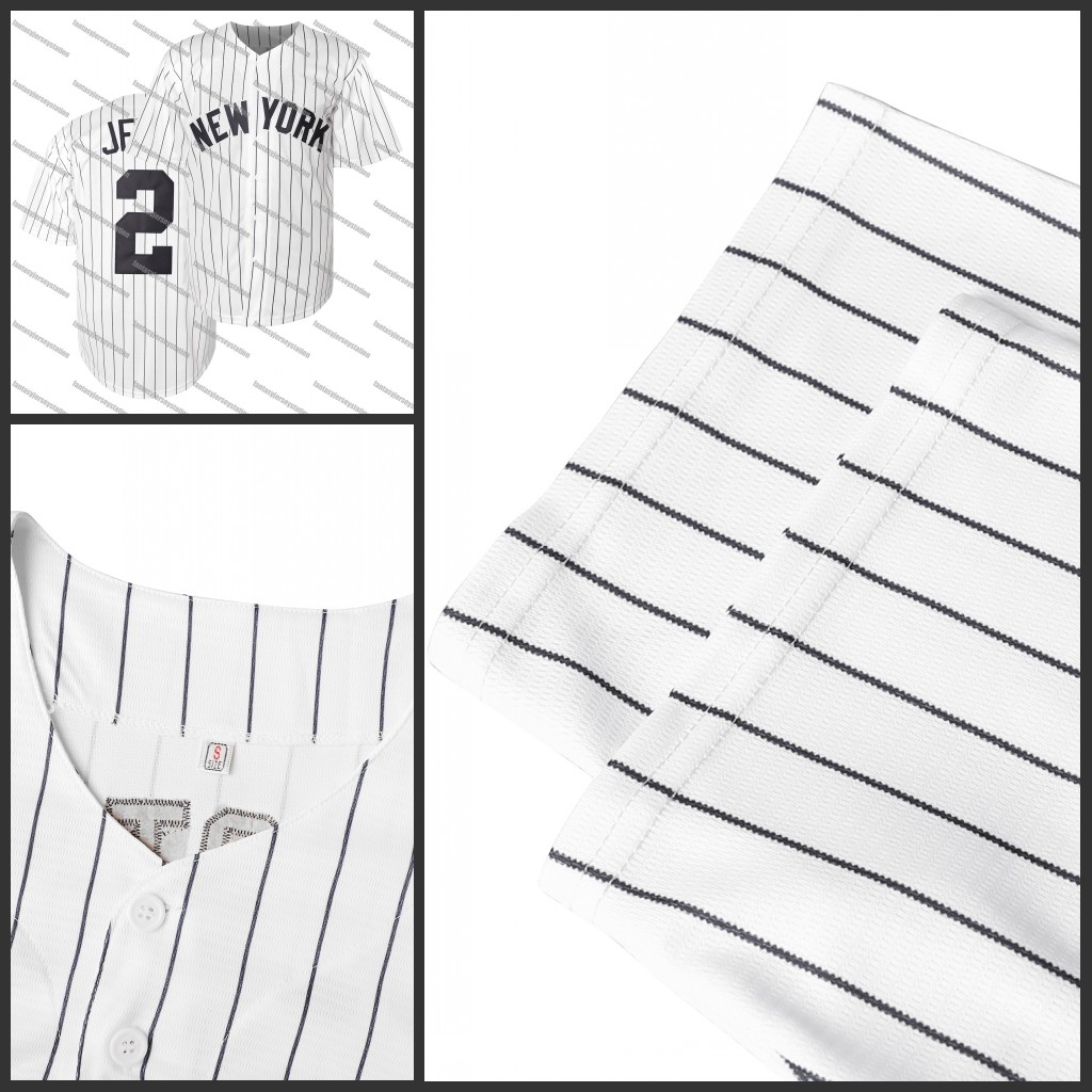 In Stock Mens 2 White Baseball Jersey, Striped Sports Training Jersey, Stitched Jeter Breathable And Comfortable Shirt, Sports Casual Shirt S-3XL