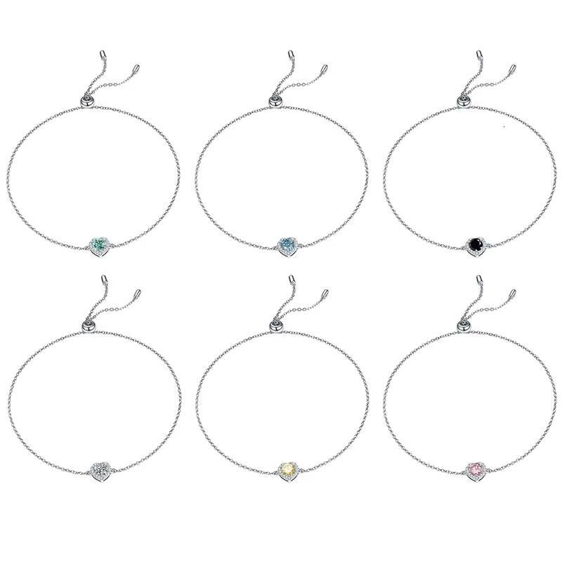 U48A Abiding Factory Wholesale Romantic Heart Shape Moissanite 925 Silver Colored Moissanite Halo Charm Bracelet Anklet