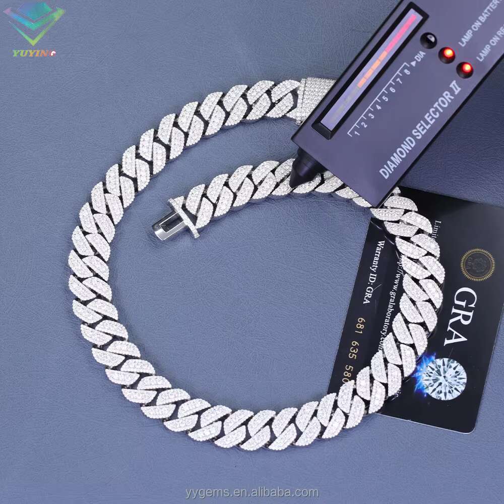 Pass Diamond Tester 18k Gold 15mm Cuban Link Chian Vvs Moissanite 925 Silver Fine Jewelry Necklaces for Men