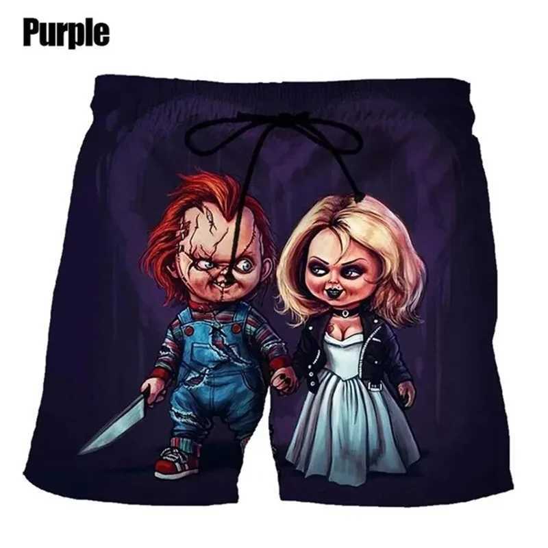 Chucky Doll horror graphic beach shorts mens 3D printed board shorts surfing swim shorts cool childrens shortsW250410