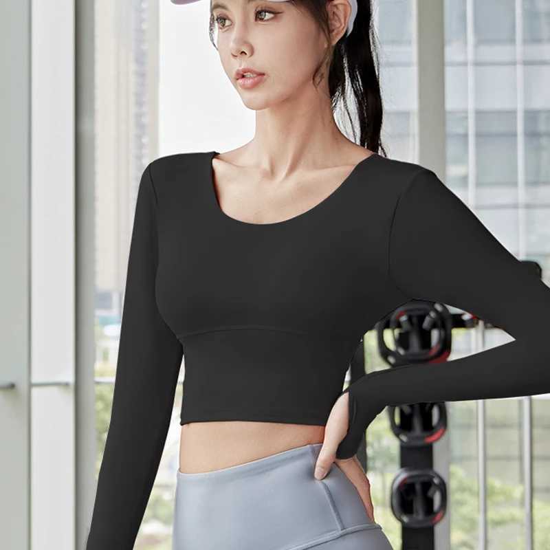 Womens cross back sweatshirt round neck long sleeved yoga crop top fitness gym workout sweatshirt backless slim fit sweatshirtXJ250410