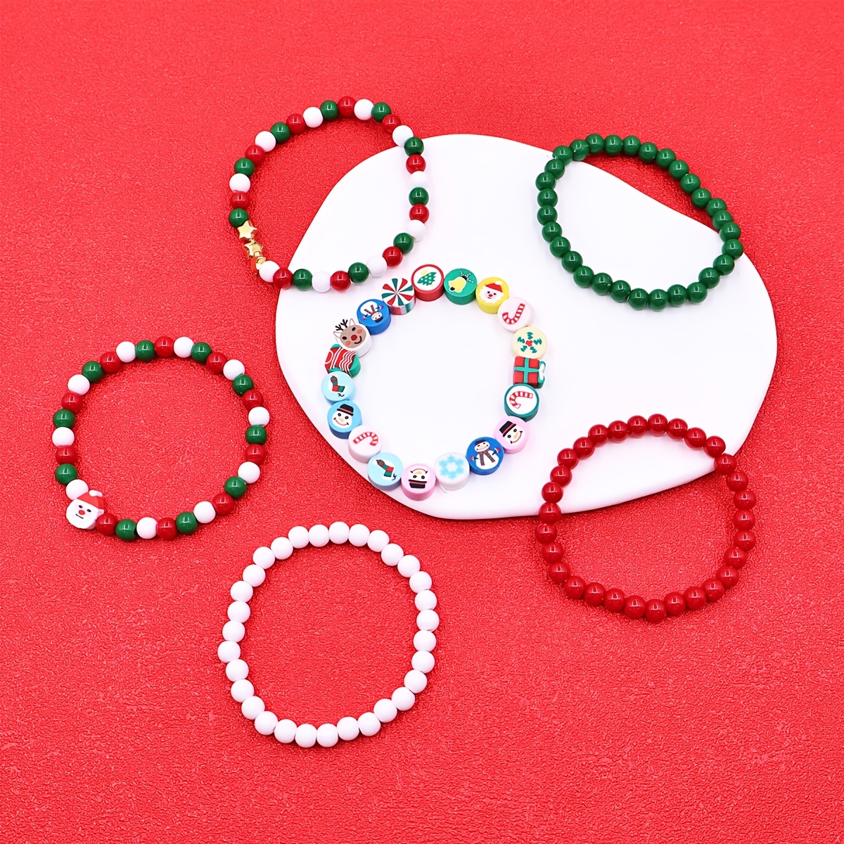 Christmas DIY Beaded Bracelet Kit - Red/Green/White Polymer Beads, Suitable for Jewelry, Keychain Pendants & Craft Accessories Fashion Gift