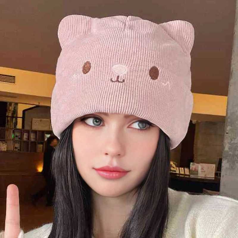 Knitted Cat Ear Little Devil Hat Women Kawaii Winter Beanie Female CapsXJ251110