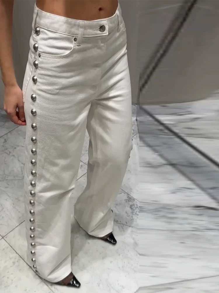 Pearl Jeans Womens Low Waist Loose Wide Leg Denim Pants Female 2025 Spring Summer Chic Retro lady Trousers C251110