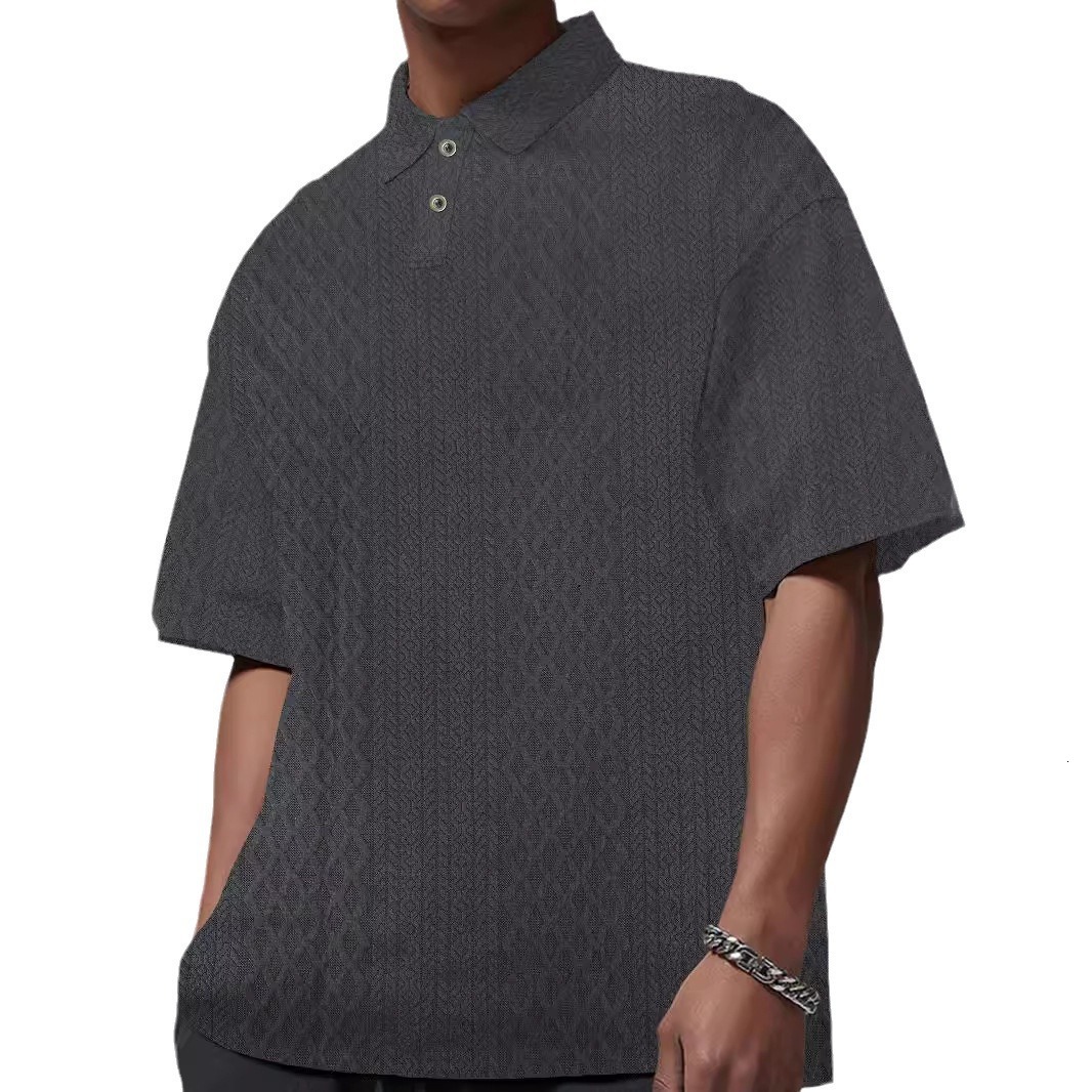 Large size summer 2025 mens short sleeved trendy polo shirt knitted sweater loose collar t-shirt