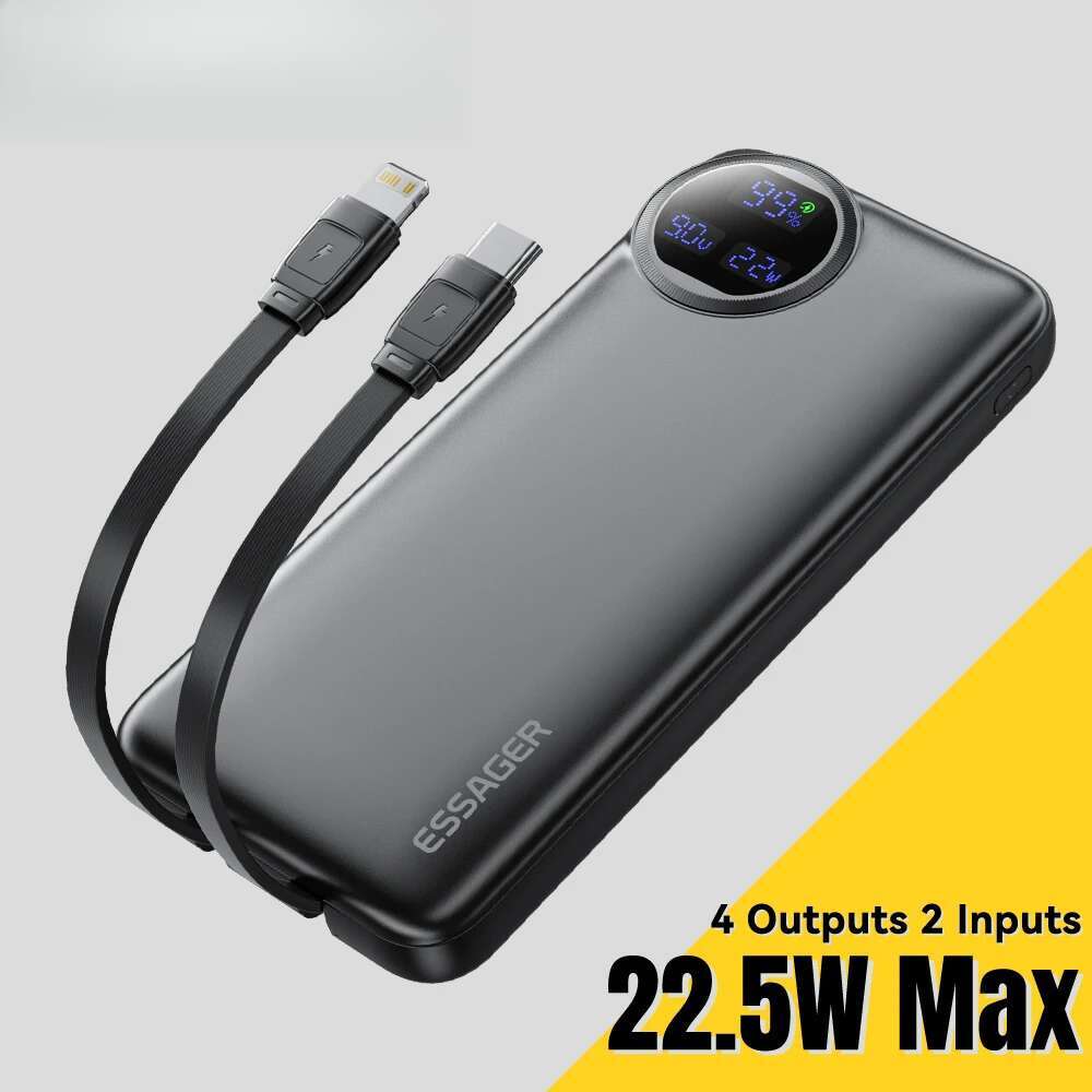 20000mAh Portable With 2 Cables 22.5W Digital Display Powerbank ForSamsung Huawei Power Bank
