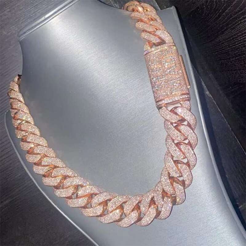 Factory Diamond 925 Silver 10k 14k Gold Plated Cuban Link Chain Hip Hop Moissanite Cuban Necklace