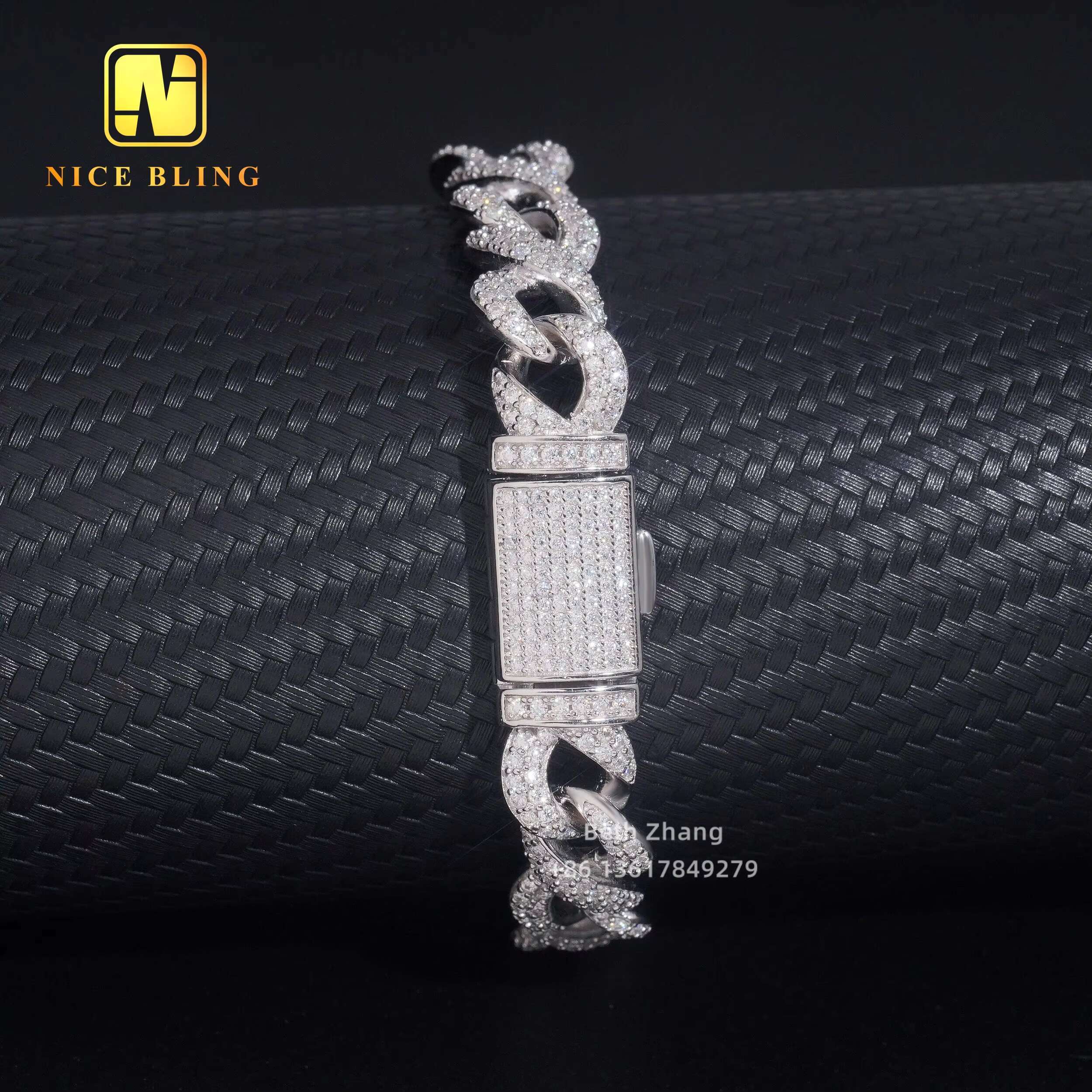 New Design 3 Rows 10MM Infinite Link Moissanite Cuban Bracelet Men Fashion Diamond Bracelet 925 Silver Hip Hop Iced Out Jewelry