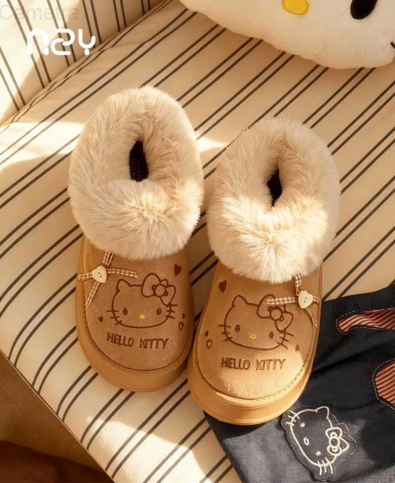 Sanrio Kawaii Hello Kitty Children Cute Cartoon Comfortable Warm Ankle Boots Cotton Padded Anti Slip Boots Flat Shoes for Kids H251110