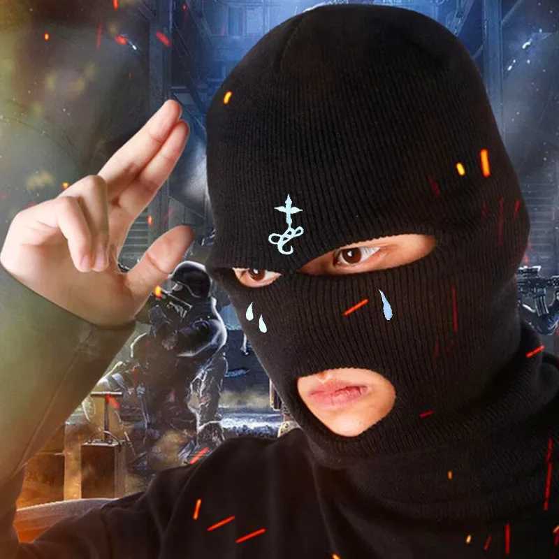 2025 Cross Embroidery Ski Mask Winter Balaclava Hat 3-Hole Knitted Full Face Cover Neck Gaiter Warm Beanie for Outdoor SportXJ251110