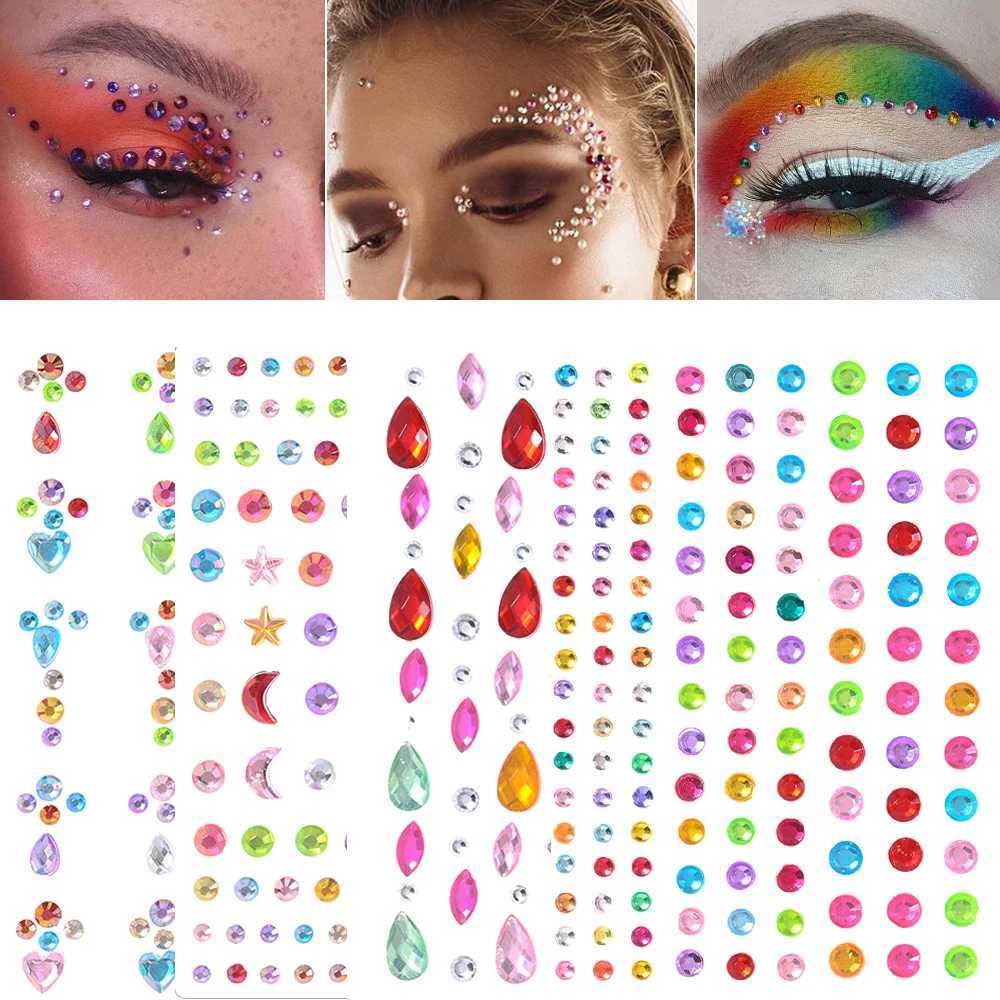 3D Facial Painting Tattoo Stickers Acrylic Diamond Water Diamond Stickers Self Adhesive Mixed Crystal Facial Decoration Stickers W250410