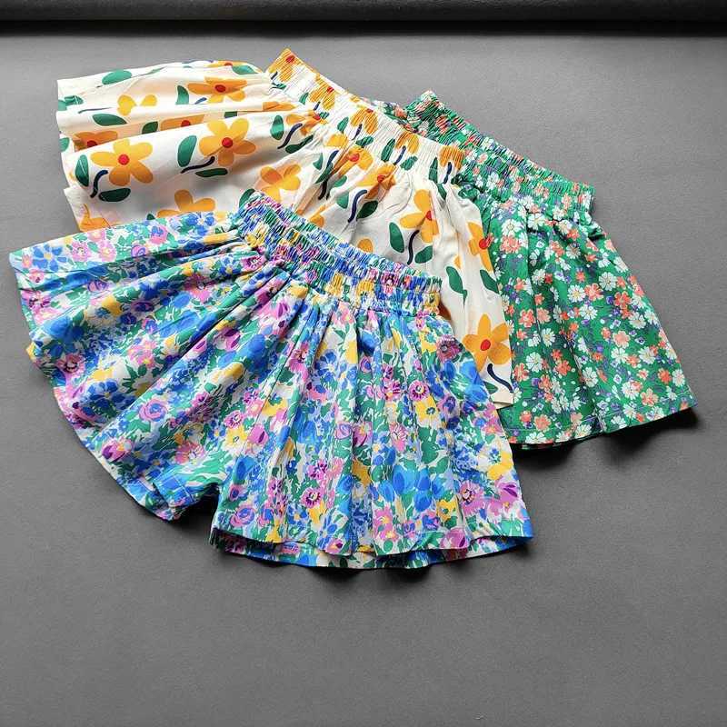 Baby girl flower Culottes summer sweet fashion childrens flower wide leg hot pants childrens mini shorts Z250410