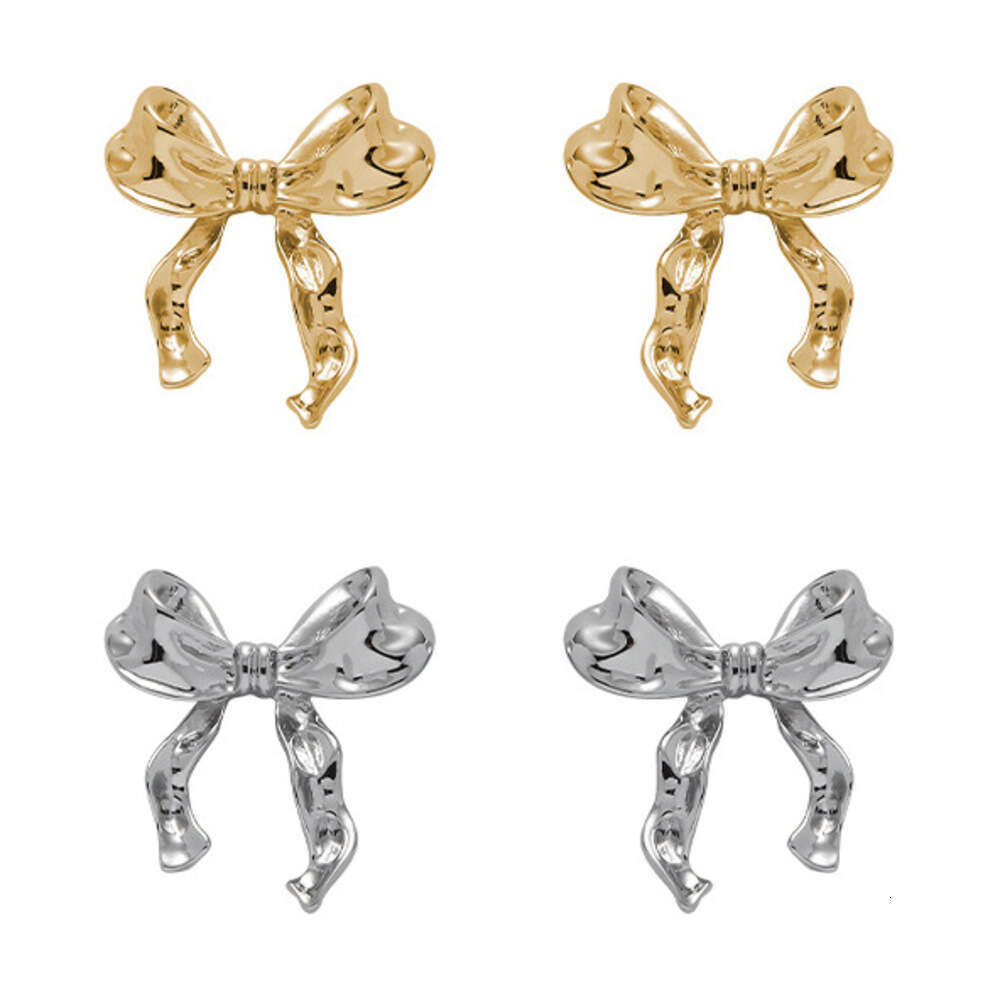 European and American Cross-Border Bowknot Earrings for Women, Niche Design, Sweet Cool Simple Style, Personality Stud Earrings, Fashionable Versatile