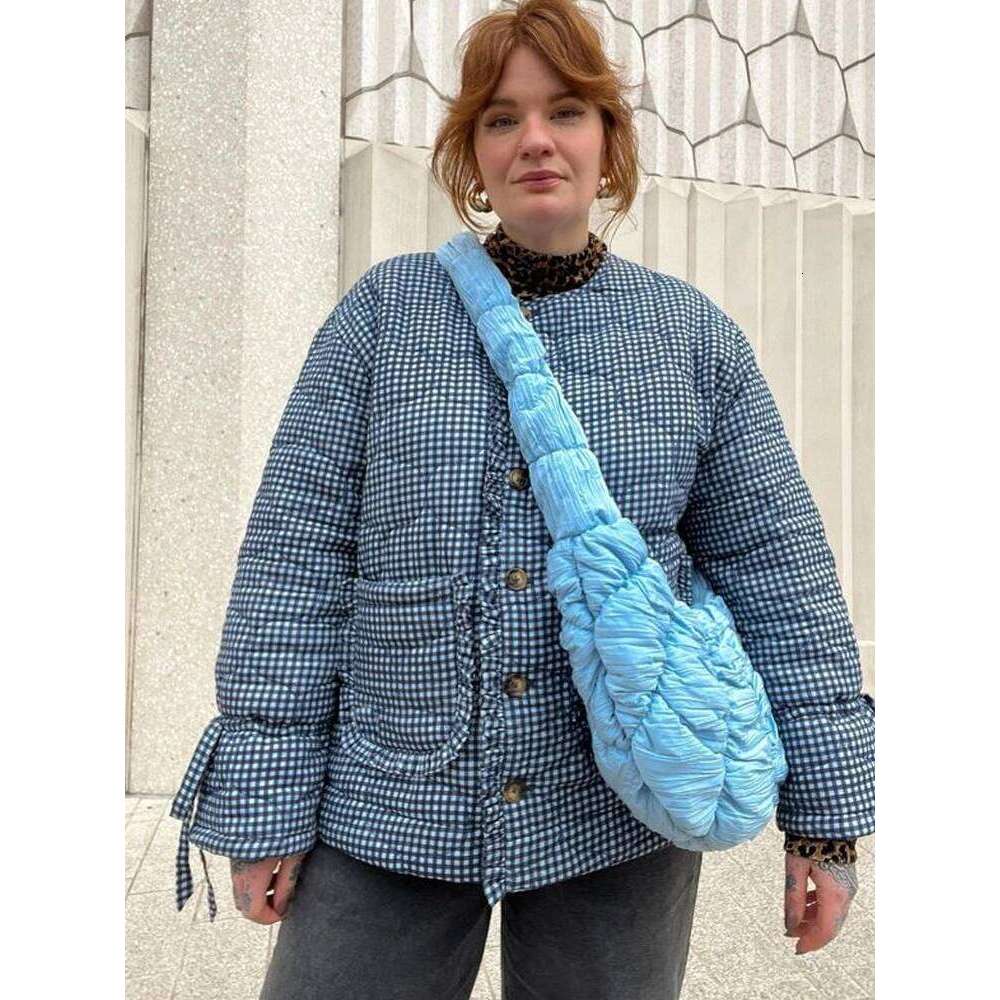 Fashion Printed 2 Side Quilting For Women Elegant O-Neck Single Breasted Loose Cotton Coat Female Autumn Winter Lady Jacket