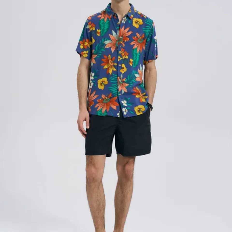 Mens Hawaiian Short Sleeve Lapel Casual Shirt Top New Motorcycle Shirt For Men X250410