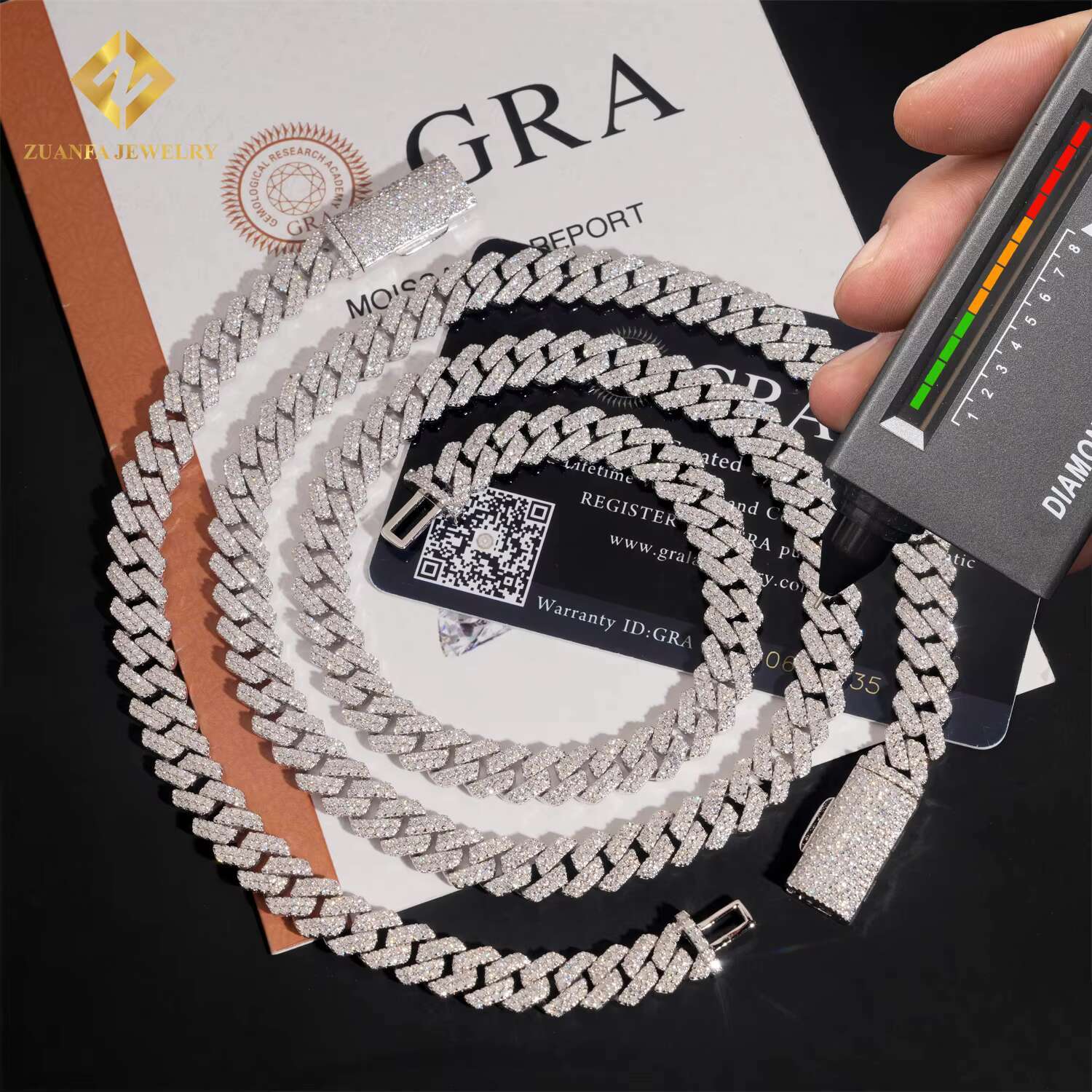 Pass Tester Sier Fine Jewelry Ice Out 8mm Bracelet Hip Hop Silica Cuban Chain