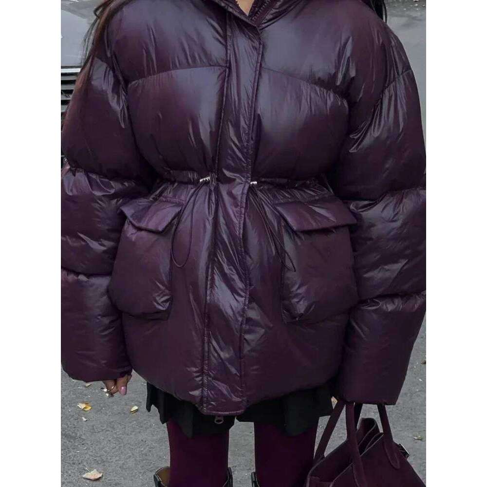 Casual Single Breasted Zipper Warm Coat With Belt Winter Female Pocket Long Sleeve Jackets Fashion Thick Padded Jacket For Women