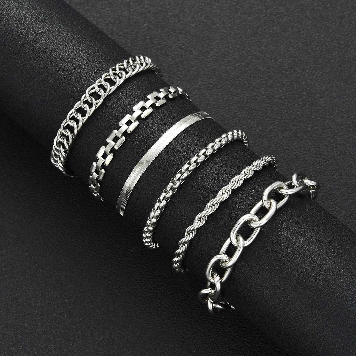 6pcs Simple Punk Chunky Chain Bracelet Set for Women Retro Metal Twisted Designs Multi Layered Bracelets Daily Wear Jewelry GiftT251110