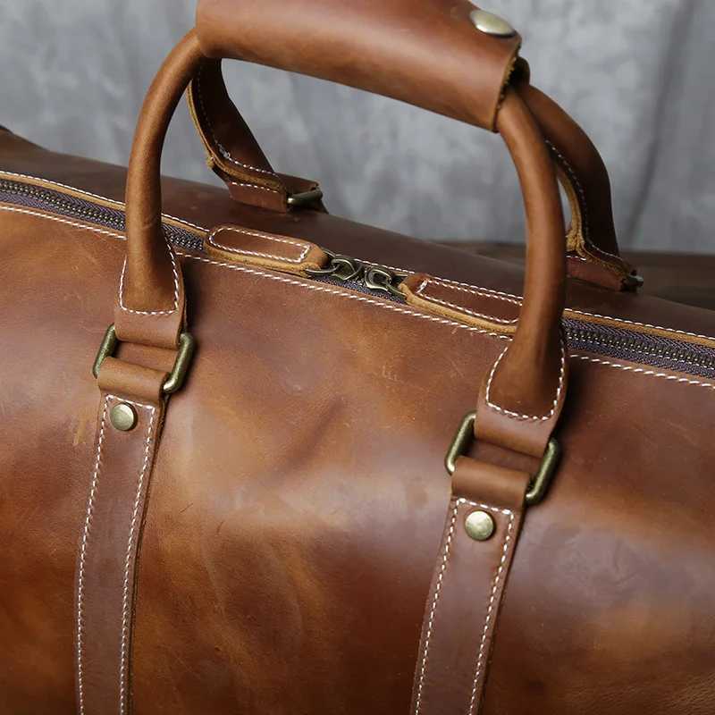 New Crazy Horse Handbag Mens Large Capacity Multi-functional Genuine Leather Simple Business Outdoor Cross Body Travel Bag K251110