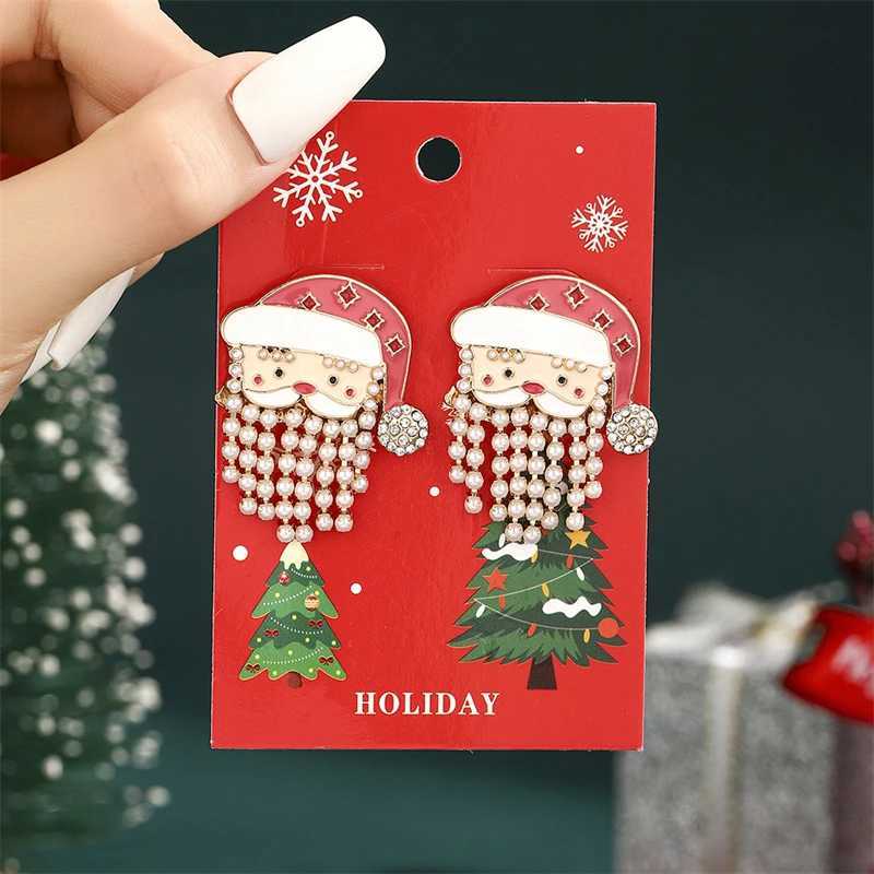 Luxury Imitation Pearls Santa Stud Earring for Women Cute Cartoon Rhinestone Elk Christmas Tree Earring New Year Holiday Jewelry J251110