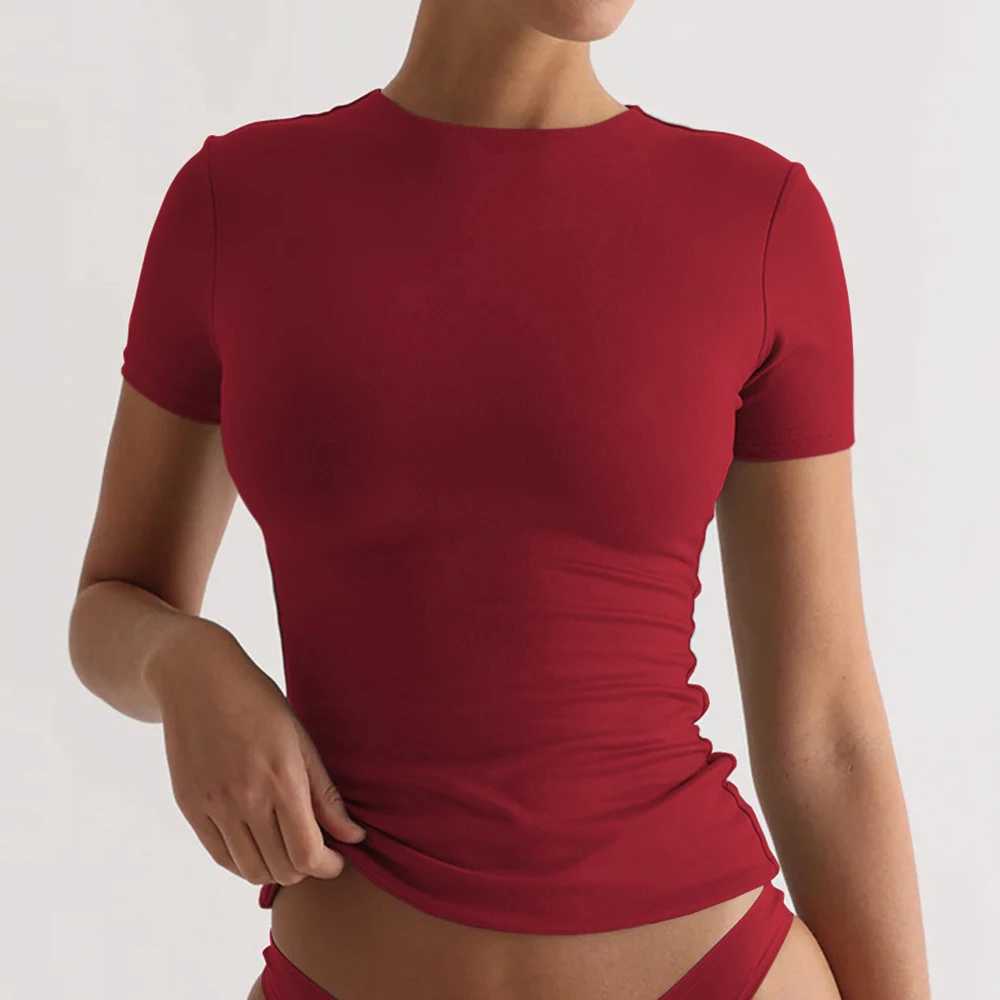 Womens fitness top O-neck yoga gym running Pilates sports T-shirt short sleeved casual breathable activity T-shirt high elasticityXJ250410