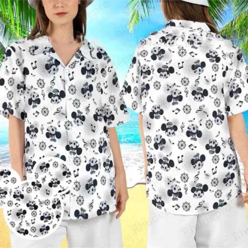 Ddmytues Summer Classic Hawaiian Steamboat Willie Cruise Hawaii Men Women's Casual Short Sleeved Shirt