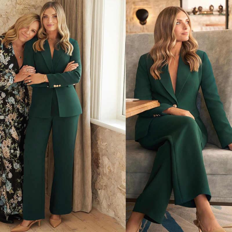 Green Formal Women Blazer Suits Leisure Ladies Slim Fit Fashion Wear Prom Birthday Party Customized Blazer Sets 2 Pieces