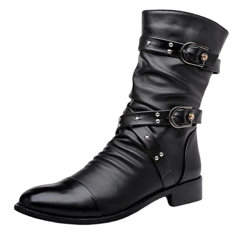 Mens Leather High Quality Mid Tube Boots Fashion Classic Autumn Winter Black Punk Rock Shoes Casual Men Womens Plus Size 38--48 251107