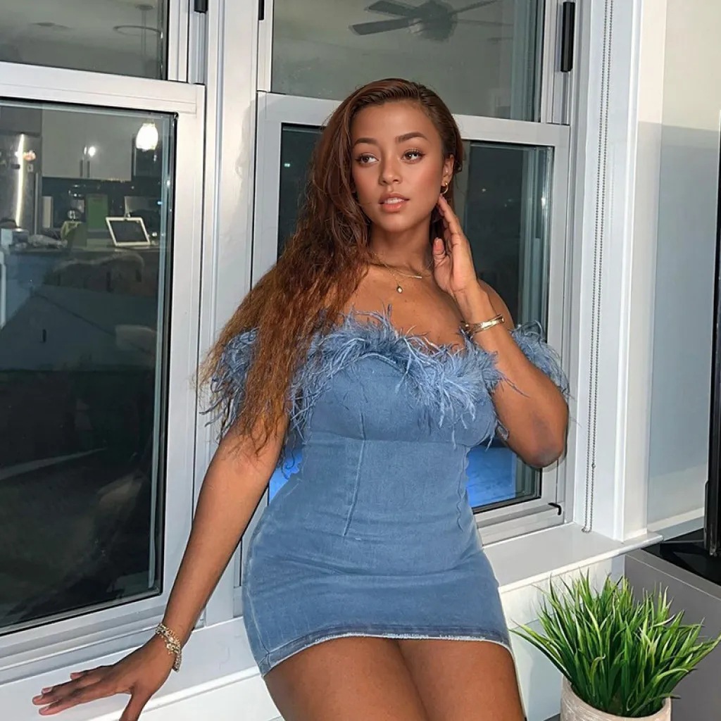 Sexy Spicy Girl Sleeveless Bra Panel Dress Women's Fashion Trendy denim plush shoulder bag buttocks skirt